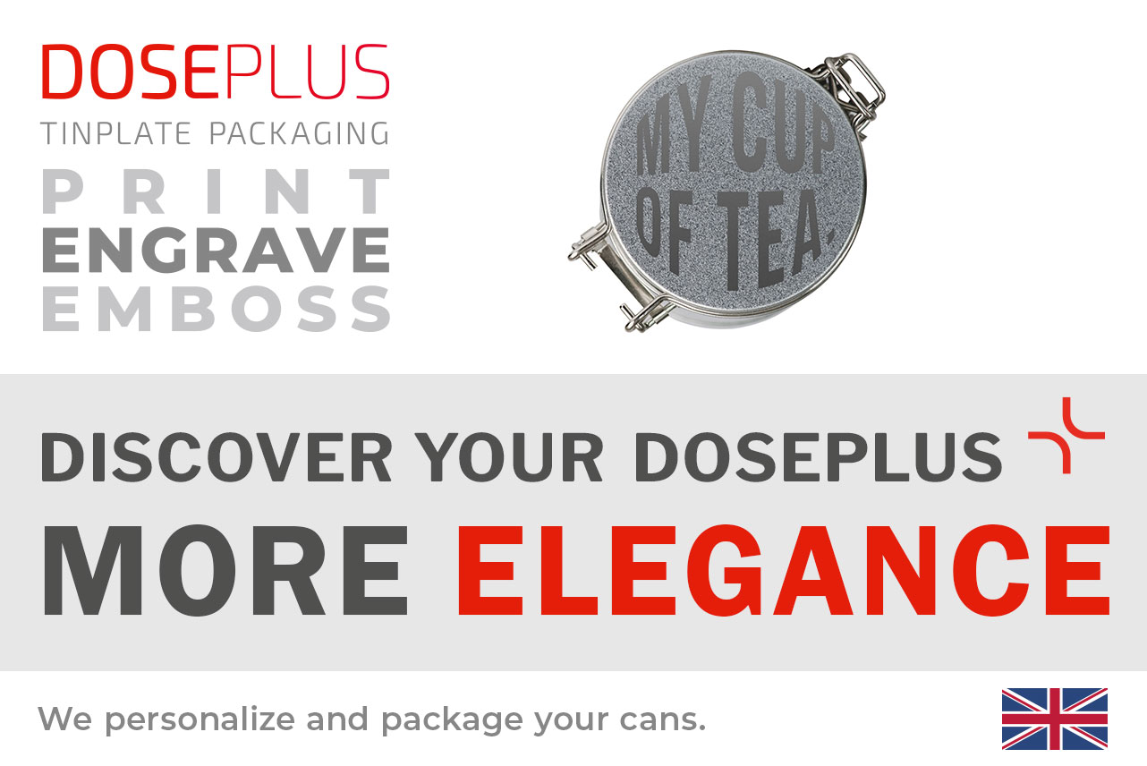 Doseplus clip-lock tin DSA 001 – banner: Discover your Doseplus, more elegance. Premium round metal storage tin with airtight clip lock.