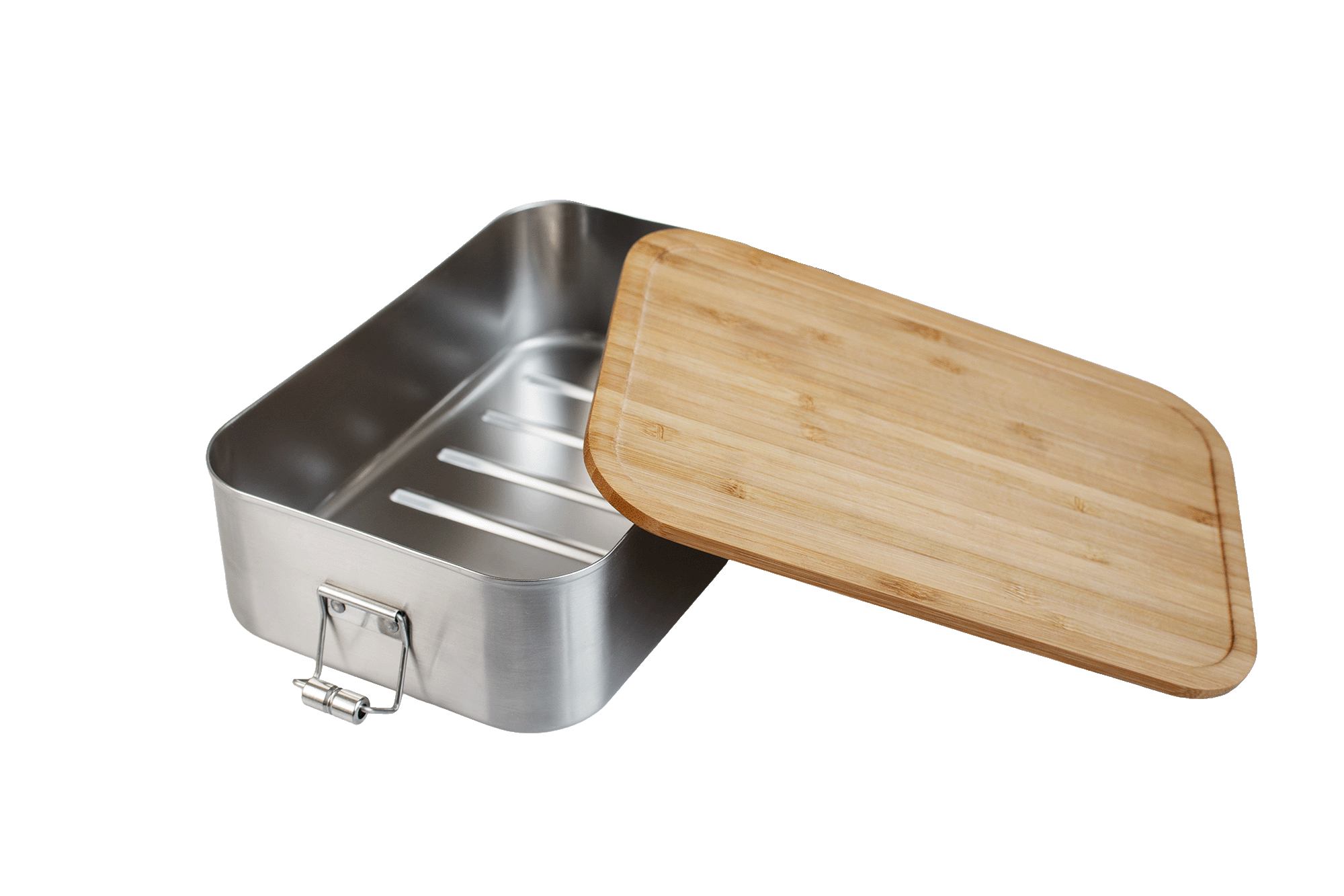Große, geöffnete Edelstahl-Lunchbox